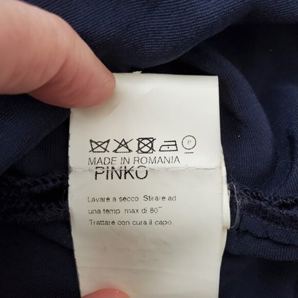 PINKO Navy Velvet Silk Mini Dress V-Neck Long Sleeve Sz 6 Classic Glamour Event - Picture 11 of 12